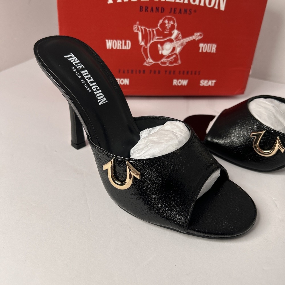 TRUE RELIGION Womens 7 Sophia Black Heeled Open Toe Sandals - Picture 2 of 10